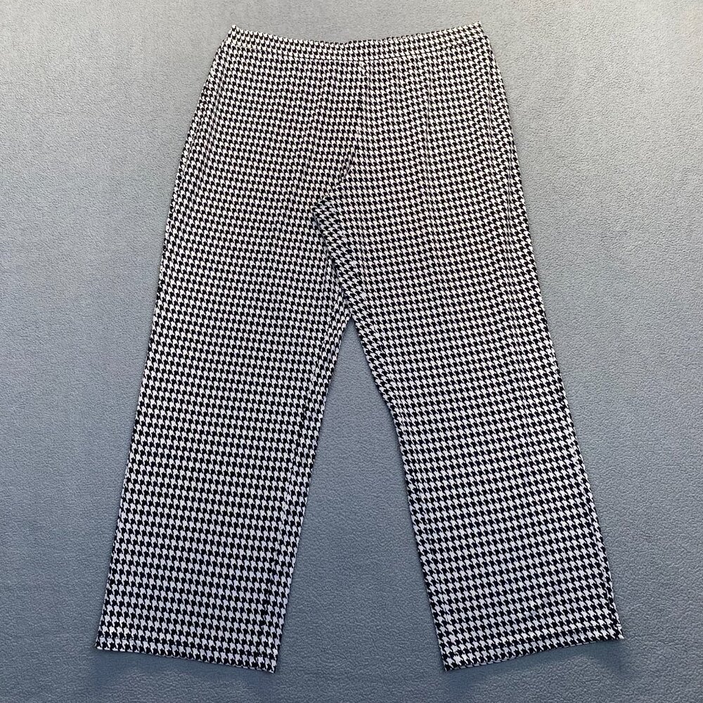 Susan Graver Stretch Wide Leg Pants Women’s Size L Herringbone Pattern,Pockets